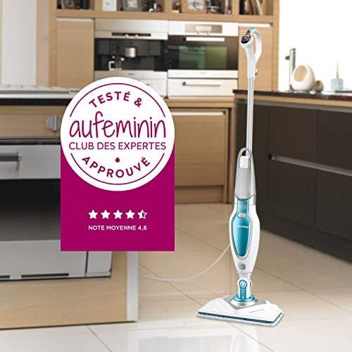  Black+Decker Dampfreiniger Steam Mop Deluxe FSM1630  Stehender Dampf Mop fuer versiegelte Hartboeden  Bodenreinigung mit waschbarem Microfaser-Pad  180° drehbarer, herausnehmbarer