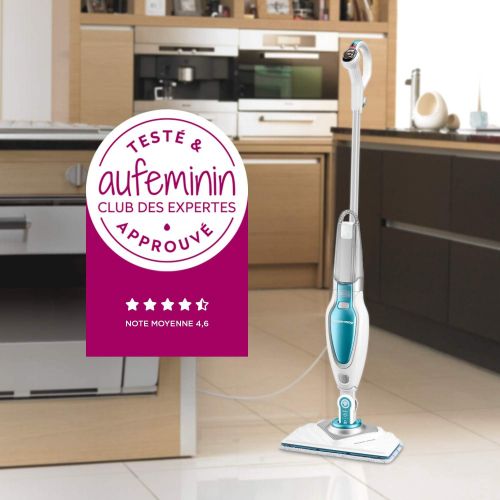  Black+Decker Dampfreiniger Steam Mop Deluxe FSM1630  Stehender Dampf Mop fuer versiegelte Hartboeden  Bodenreinigung mit waschbarem Microfaser-Pad  180° drehbarer, herausnehmbarer