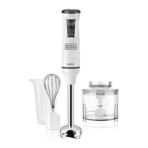  Black+Decker BXHBA600E Stabmixer, 600, Edelstahl, Weiss