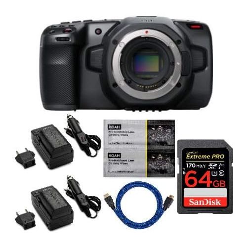 블랙매직디자인 [아마존베스트]Blackmagic Design Pocket Cinema Camera 6K (Canon EF) with 64GB Pro SD Memory Card, Two LP-E6 Battery and Charger and Accessory Bundle (6 Items)