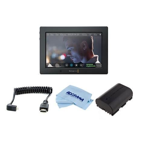 블랙매직디자인 Blackmagic Design Video Assist 4K 7 Touchscreen LCD Monitor with Ultra HD Recorder - Bundle With Spare LP-E6 Battery, Right Angled Micro HDMI Cable, Microfiber Cloth