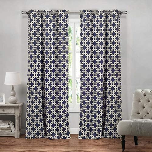  BLACKOUT365 - Kristin Heavy Geometric Blackout Window Curtain Set of 2 Panels, 37 x 84, Navy Blue