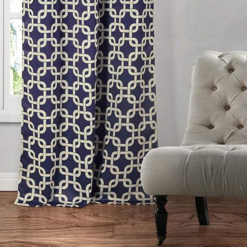  BLACKOUT365 - Kristin Heavy Geometric Blackout Window Curtain Set of 2 Panels, 37 x 84, Navy Blue