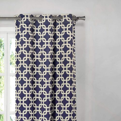  BLACKOUT365 - Kristin Heavy Geometric Blackout Window Curtain Set of 2 Panels, 37 x 84, Navy Blue