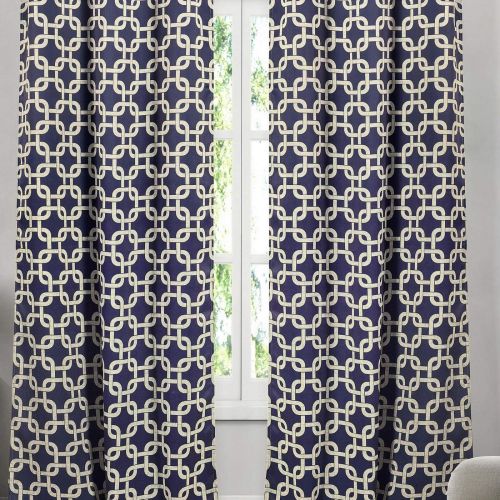  BLACKOUT365 - Kristin Heavy Geometric Blackout Window Curtain Set of 2 Panels, 37 x 84, Navy Blue