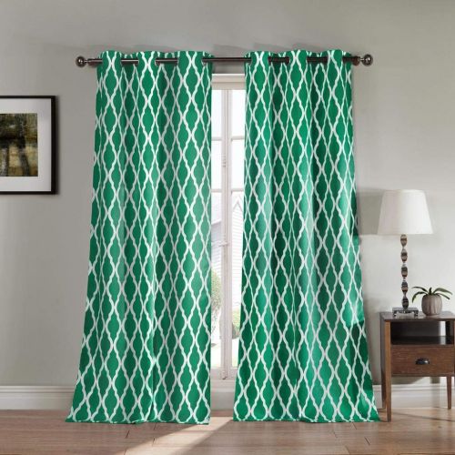  BLACKOUT365 - Heavy Geometric Insualted Blackout Room Darkening Window Curtain Set of 2 Panels Kittattinny, 38 x 84 Inches, Emerald, 2 Piece