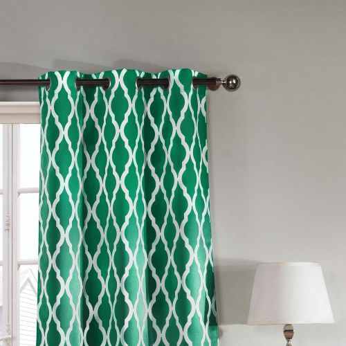  BLACKOUT365 - Heavy Geometric Insualted Blackout Room Darkening Window Curtain Set of 2 Panels Kittattinny, 38 x 84 Inches, Emerald, 2 Piece