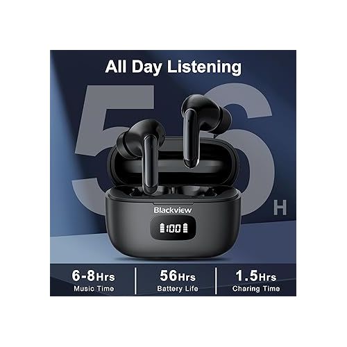 블랙뷰 Blackview Wireless Earbuds in Ear Headphones Wireless Bluetooth 5.3, TWS Ear Buds Built-in Mic Sports Noise Canceling Earbuds IPX7 Waterproof,56H Playtime LED Power Display for Android/iOS Phone