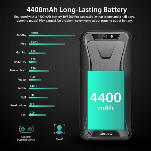 블랙뷰 [아마존 핫딜] [아마존핫딜]Rugged Cell Phones Unlocked, Blackview BV5500 pro Waterproof Unlocked Smartphone 4G LTE IP68 Android 9.0 Dual Sim 3GB+16GB Octa-Core 5.5 inch FHD+IPS 4400mAh 5MP+8MP Dual Camera Ru