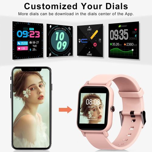 블랙뷰 Blackview Smart Watch for Android Phones and iOS Phones, All-Day Activity Tracker with Heart Rate Sleep Monitor, 1.3 Full Touch Screen, 5ATM Waterproof Pedometer, Smartwatch for Me