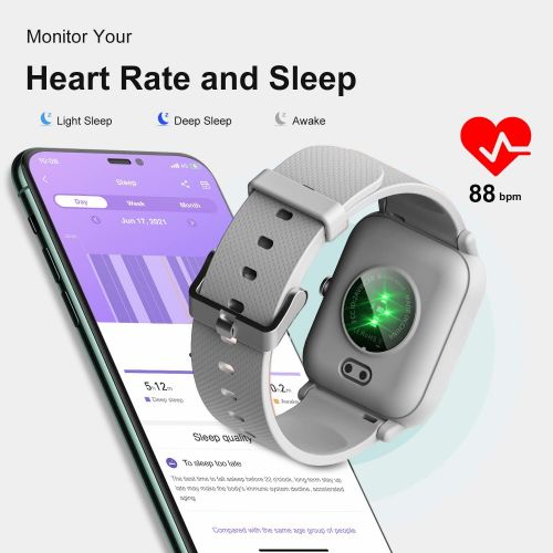 블랙뷰 Blackview Smart Watch for Android Phones and iOS Phones, All-Day Activity Tracker with Heart Rate Sleep Monitor, 1.3 Full Touch Screen, 5ATM Waterproof Pedometer, Smartwatch for Me