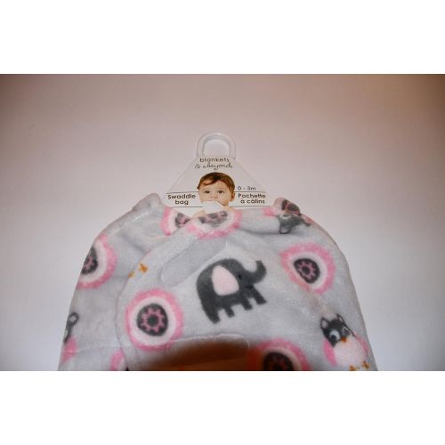  Blankets and Beyond Blankets & Beyond Baby Swaddle Blanket Grey and Pink Elephants and Owls 0-3 Months