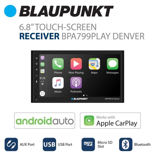  Blaupunkt Denver BPA799PLAY Receiver with 6.8 Touch Screen Display/Apple CarPlay/Android Auto/Built-in Bluetooth/Siri Eyes Free +