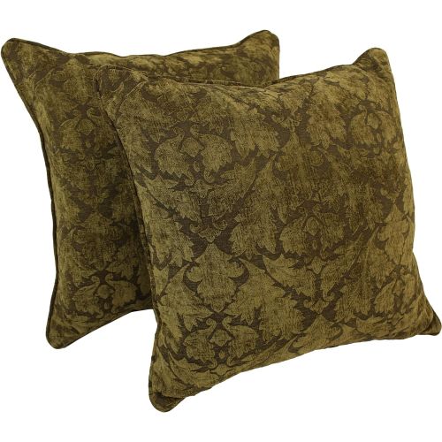  Blazing Needles Double-Corded Patterned Jacquard Chenille Square Floor Pillows with Inserts (Set of 2), 25, Floral Beige Damask