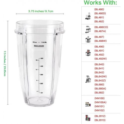  Blendin 24oz Large Tall Cup with Sip N Seal Lid Replacement Jar, Compatible with Nutri Ninja Auto IQ & Duo Blenders - Premium Blender Replacement Cups - Cup Diameter is 4 (2 Pack)