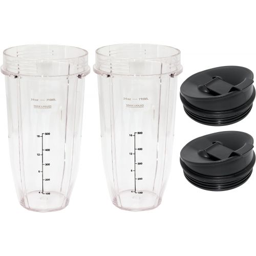 Blendin 24oz Large Tall Cup with Sip N Seal Lid Replacement Jar, Compatible with Nutri Ninja Auto IQ & Duo Blenders - Premium Blender Replacement Cups - Cup Diameter is 4 (2 Pack)