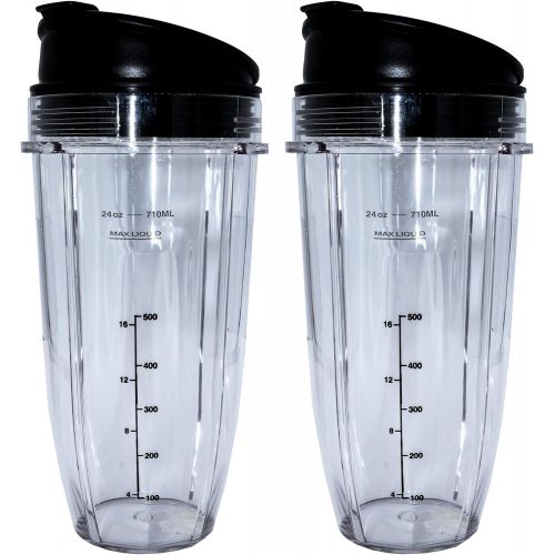  Blendin 24oz Large Tall Cup with Sip N Seal Lid Replacement Jar, Compatible with Nutri Ninja Auto IQ & Duo Blenders - Premium Blender Replacement Cups - Cup Diameter is 4 (2 Pack)
