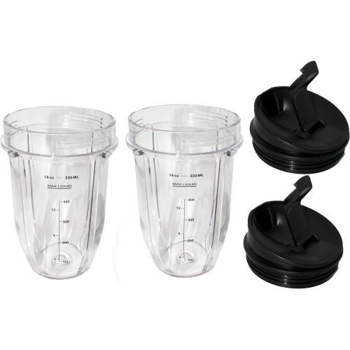  Blendin 18 Ounce Small Cup Jar with Sip N Seal Lids - Replacement Cup Compatible with Nutri Ninja Auto-iQ 1000w Series and Duo Blenders - Premium Blender Cups Replacement (2 Pack)