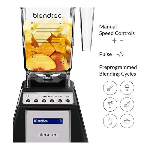  Blendtec Total Blender Classic - Includes FourSide Jar (75 oz) - 10-Speed Professional-Grade Countertop Blender - High-Power Kitchen Blender with 6 Pre-Programmed Cycles - Black