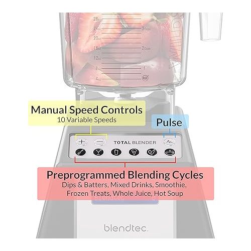 Blendtec Total Classic Original Blender - WildSide+ Jar (90 oz) and Blendtec GO™ Travel Bottle (34 oz) BUNDLE - Professional-Grade Power - 6 Pre-programmed Cycles - 10-speeds - Black