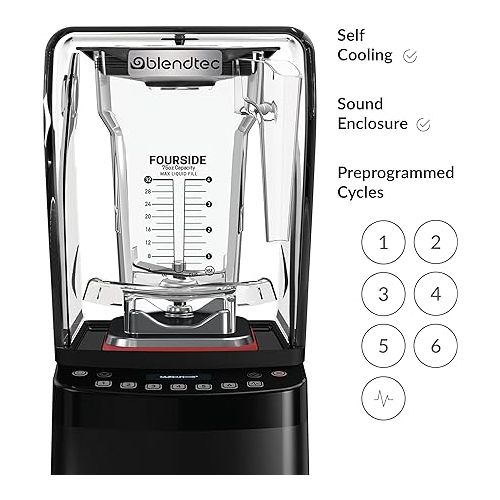  Blendtec Stealth X 885 - Brushless Commercial-Grade Blender with Sound Enclosure - Wildside + and FourSide Jar with Soft Lid - Black