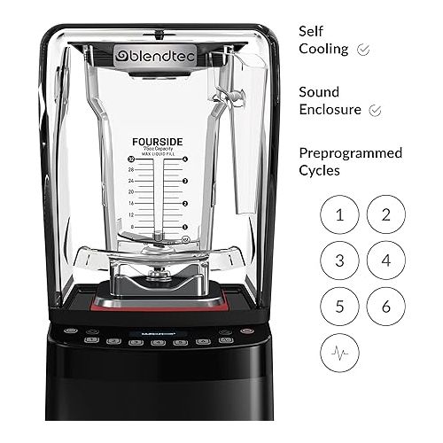  Blendtec Stealth X 885 - Brushless Commercial-Grade Blender with Sound Enclosure - FourSide Jar with Soft Lid - Black