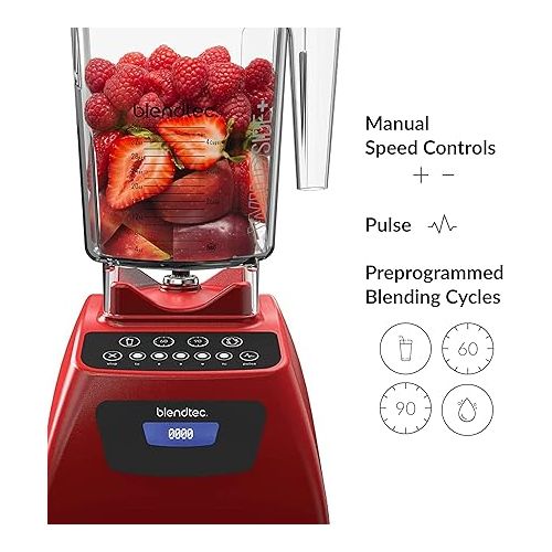  Blendtec Classic 575 Blender- WildSide+ Jar (90oz) and Four Side Jar (75oz) BUNDLE- 4 Pre-programmed Cycles-5-Speeds - Professional-Grade Power-Self-Cleaning - Poppy Red (C575A2319A-AMAZON)