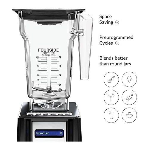  Blendtec Connoisseur 825 SpaceSaver - Commercial-Grade Blender - FourSide Jar with Vented Gripper Lid - Black