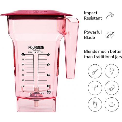  Blendtec 75 oz FourSide Commercial Jar - Four-Sided Replacement Blender Jar - Compatible with Most Blendtec Blenders - 32 oz Blending Capacity - Red