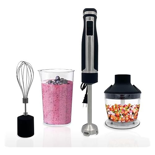  Blendtec Immersion Blender - Handheld Stick Blender, Whisk, and Food Processor and 90 oz WildSide Jar - Clear - Includes 3 Attachments, 20 oz BPA-Free Jar, and Storage Tray - Stainless Steel