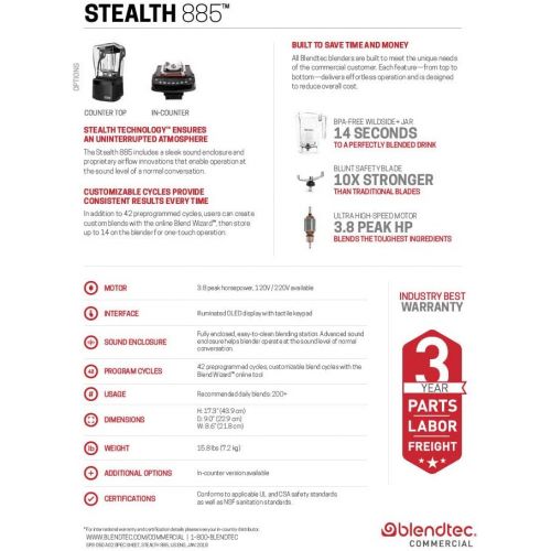  Blendtec S885C2901-B1GB1A Stealth Countertop Blender with 2 Fourside Jars