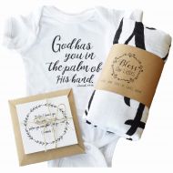 Bless Our Littles Newborn Baby Gift Set - Scripture Swaddle Blanket, Newborn Onesie and Bible Verse Cards -...