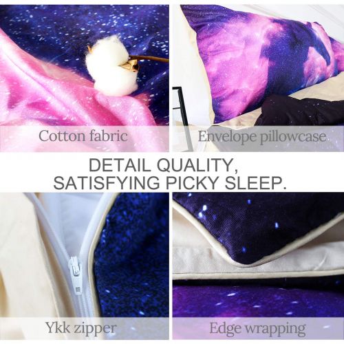  [아마존 핫딜]  [아마존핫딜]BlessLiving 100% Cotton Space Unicorn Bedding Kids Girls Psychedelic Trippy Galaxy Duvet Cover 3 Pieces Pink Purple Sparkle Unicorn Bed Set (Queen)