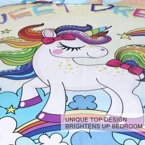  [아마존핫딜][아마존 핫딜] BlessLiving Unicorn Kids Bedding Duvet Cover Set Cute Magical Unicorn with Rainbow 3 Piece Super Soft Teen Girl Purple Yellow Bedspreads (King)