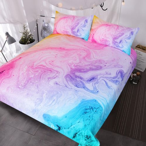  [아마존베스트]BlessLiving Colorful Marble Bedding Pastel Pink Blue Purple Duvet Cover Set Marble Abstract Art Bed Set 3 Piece Bright Girly Bedspreads (Twin)