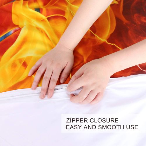  [아마존베스트]BlessLiving Basketball Bedding for Boys or Girls, 3D Shooting a Basketball, Red Flames and Blue Water, 3 Piece Sports Duvet Cover (Twin)