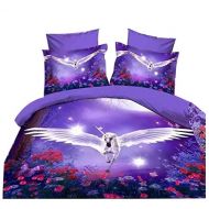 BlessLiving Cliab Unicorn Bedding Set Purple Kids Full Size Duvet Cover Set 7 Pieces(Fitted Sheet Included)