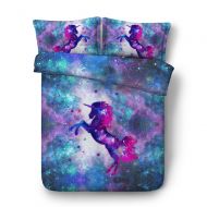 BlessLiving EsyDream Galaxy Unicorn Bedding Kids Girls Psychedelic Space Duvet Cover 3 Piece Pink Purple Sparkly Unicorn Bedspread Sheet No Comforter(Queen,Color 1)