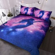 BlessLiving Mermaid Bedding Full Size 3 Piece Pink Purple Galaxy Bedding Duvet Cover Set Kids Boys Outer Space Bed Spread