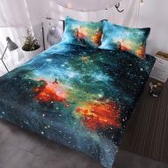 BlessLiving Galaxy Bedding Kids Boys Girls Outer Space Bedding Sets 3 Piece Red Blue Green Nebula Duvet Cover Universe Bed Set (Queen)