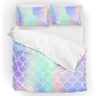 BlessLiving U LIFE Bedding Duvet Cover Set Full Size 3 Piece Set 1 Quilt Cover and 2 Pillow Cases Shams Mermaid Scale Striped Rainbow Galaxy for Kid Boy Girl Women Men