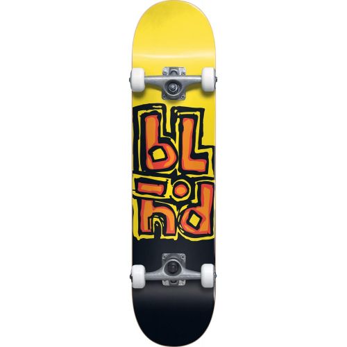  Blind Skateboards OG Stacked Black/Yellow Mid Complete Skateboards First Push w/Soft Wheels - 7.5 x 31.1