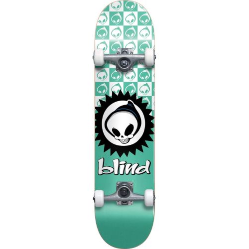  Blind Skateboards Checkered Reaper Teal Mini Complete Skateboard First Push w/Soft Wheels - 7.37 x 29.8