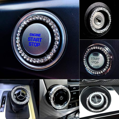  Bling Car Decor Crystal Rhinestone Car Bling Ring Emblem Sticker, Bling Car Accessories, Push to Start Button, Key Ignition & Knob Bling Ring, Car Glam Interior Accessory, Unique W