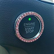Bling Car Decor Pink Crystal Rhinestone Car Bling Ring Emblem Sticker, Bling Car Accessories, Push to Start Button, Key Ignition & Knob Bling Ring, Car Glam Interior Accessory, Wom