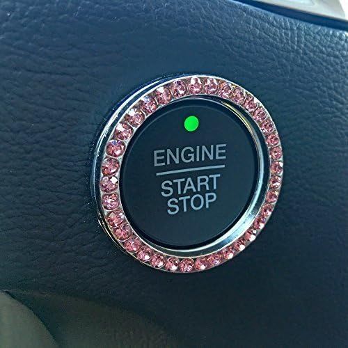  Bling Car Decor Pink Crystal Rhinestone Car Bling Ring Emblem Sticker, Bling Car Accessories, Push to Start Button, Key Ignition & Knob Bling Ring, Car Glam Interior Accessory, Wom