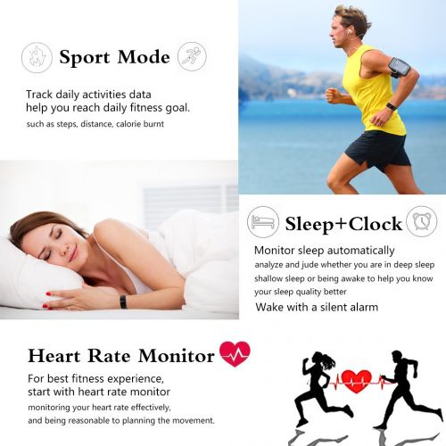  Blingco Armbanduhr, Bluetooth 4.0 mit Touch Button, Fitness Tracker mit Herzueberwachung, Schrittzahler, Schlafaufzeichnung, ferngesteuerten Aufnahmen, Anruf/SMS/Bewegungserinnerung