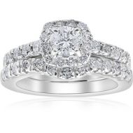 Bliss 14k White Gold 1 1/4 ct TDW Cushion Halo Diamond Engagement Wedding Ring Set by Bliss