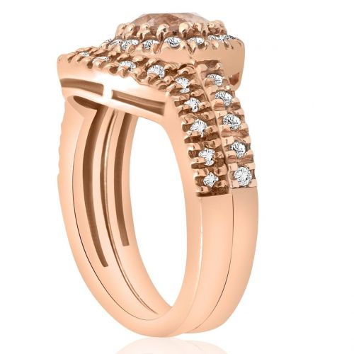  Bliss 14k Rose Gold 12ct TDW Diamond Morganite Engagement Ring Set (I-J, I2-I3)