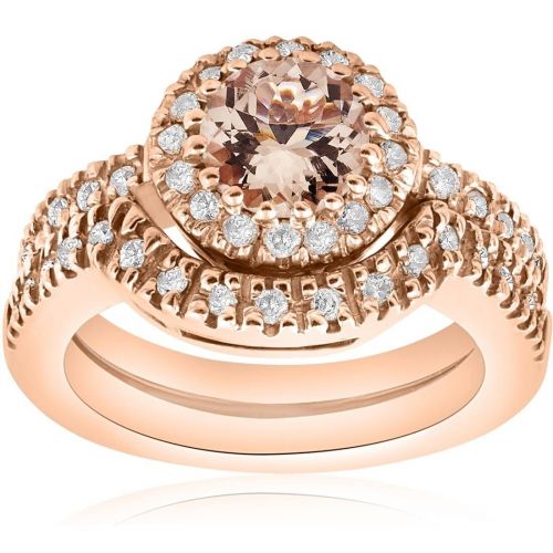  Bliss 14k Rose Gold 12ct TDW Diamond Morganite Engagement Ring Set (I-J, I2-I3)